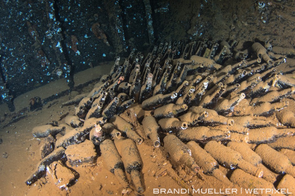 Beer bottles in a hold of the Nippo Maru.